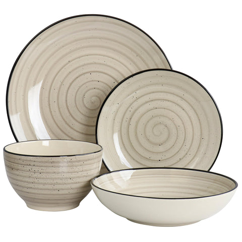 Elama dinner plate close-up showing hand-painted swirl and elegant finish