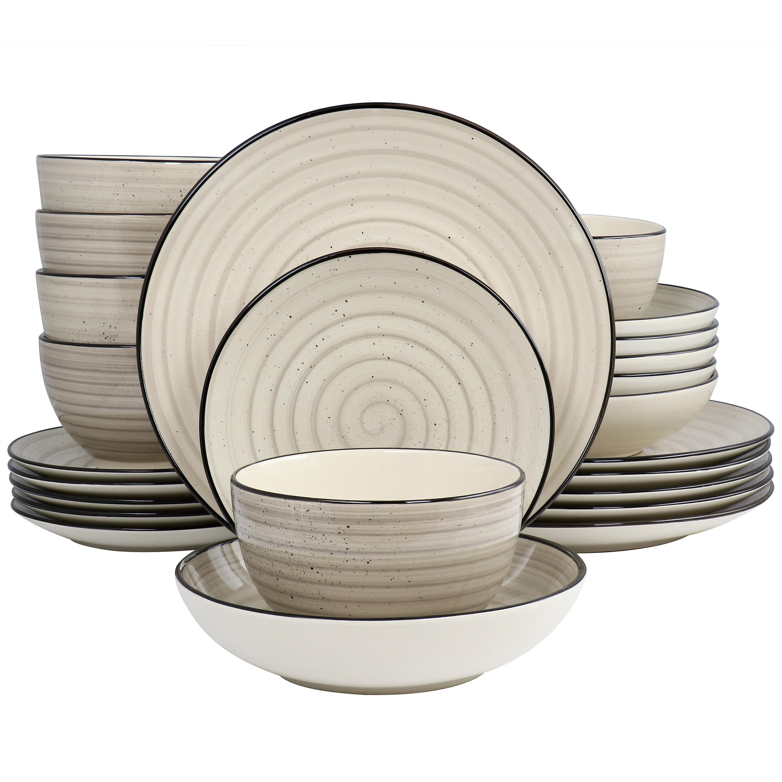 Elama cream set front view showing full 24-piece collection and versatility