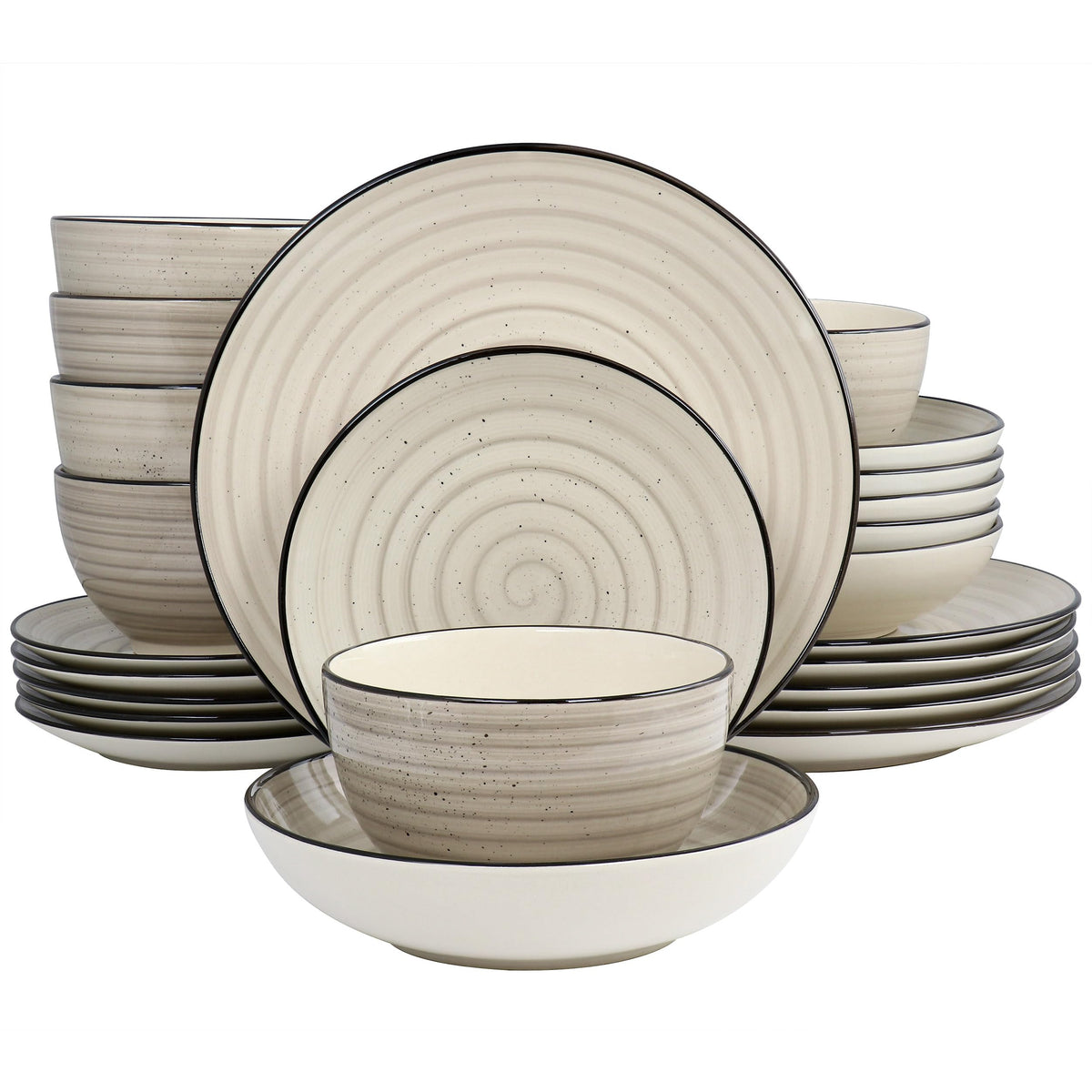 Elama cream set front view showing full 24-piece collection and versatility