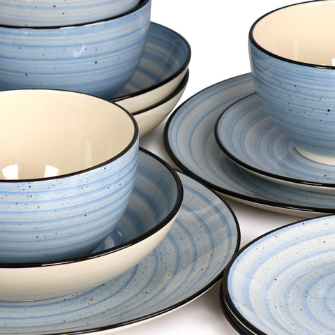 Elama Gia side profile of stacked plates showing space-saving kitchen storage benefit