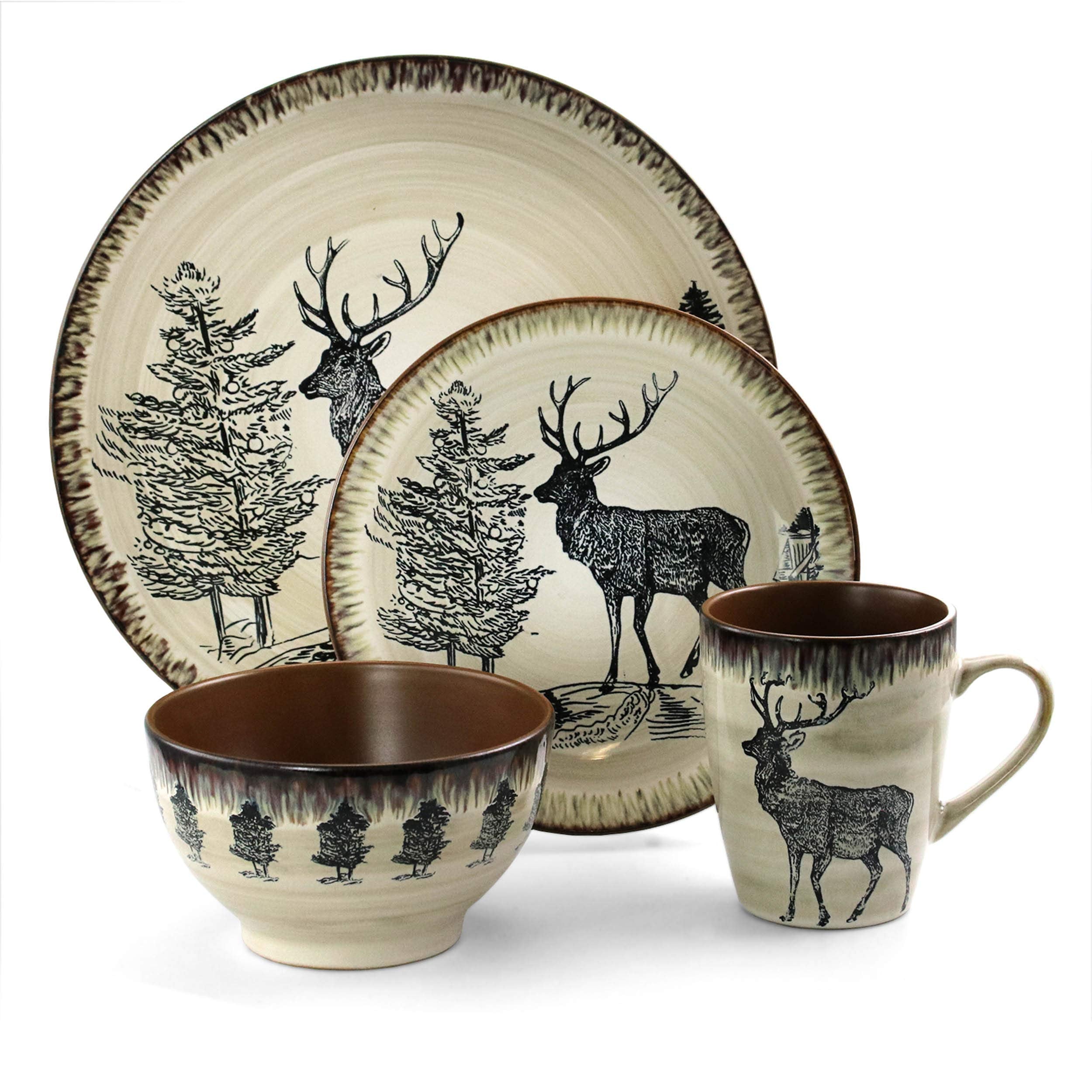 Elama Majestic Elk dinner plate close-up showing reactive glaze and durable finish benefit