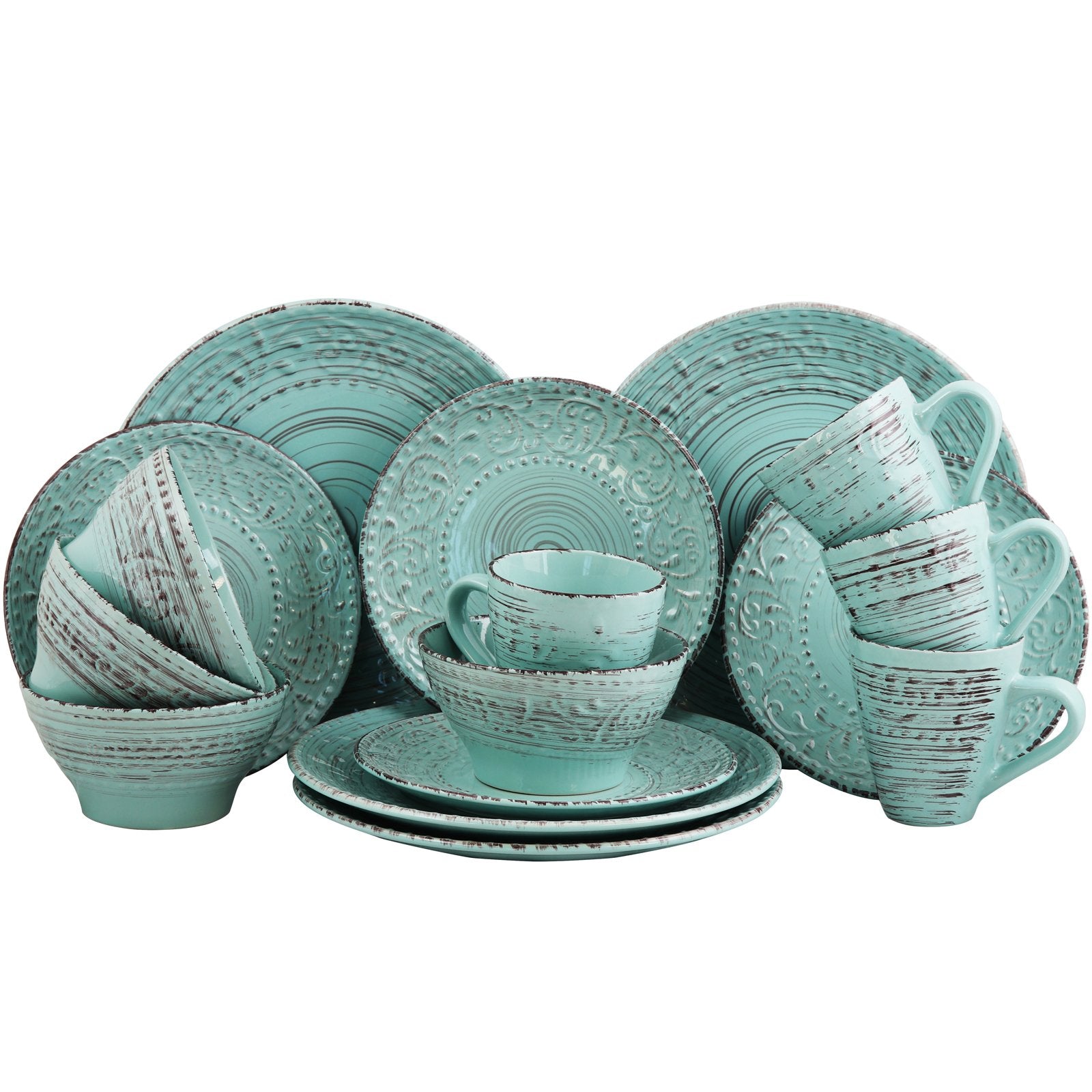 Elama close-up embossed dinner plate texture adds visual depth and grip