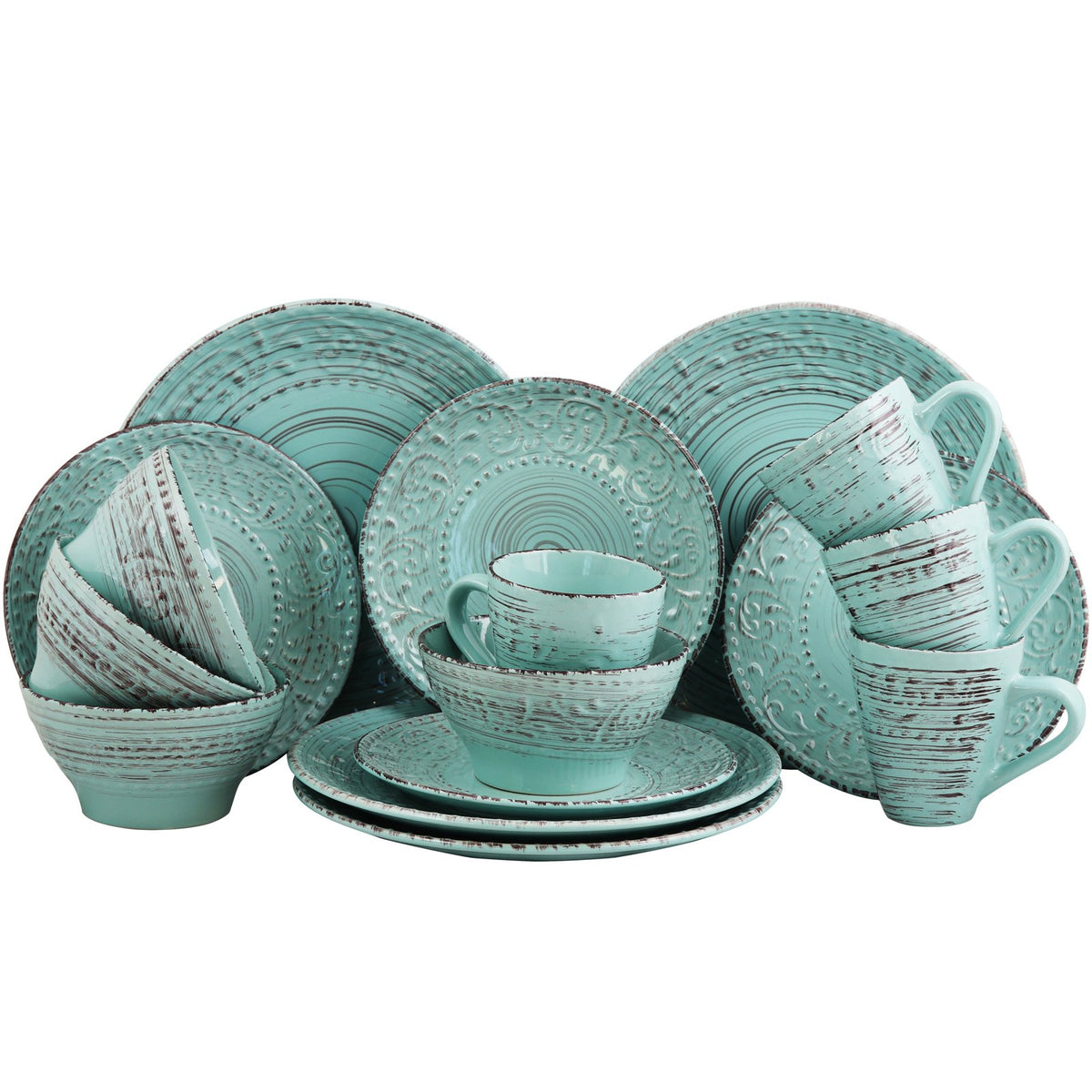 Elama front view of turquoise set showing full pieces and coastal style benefit