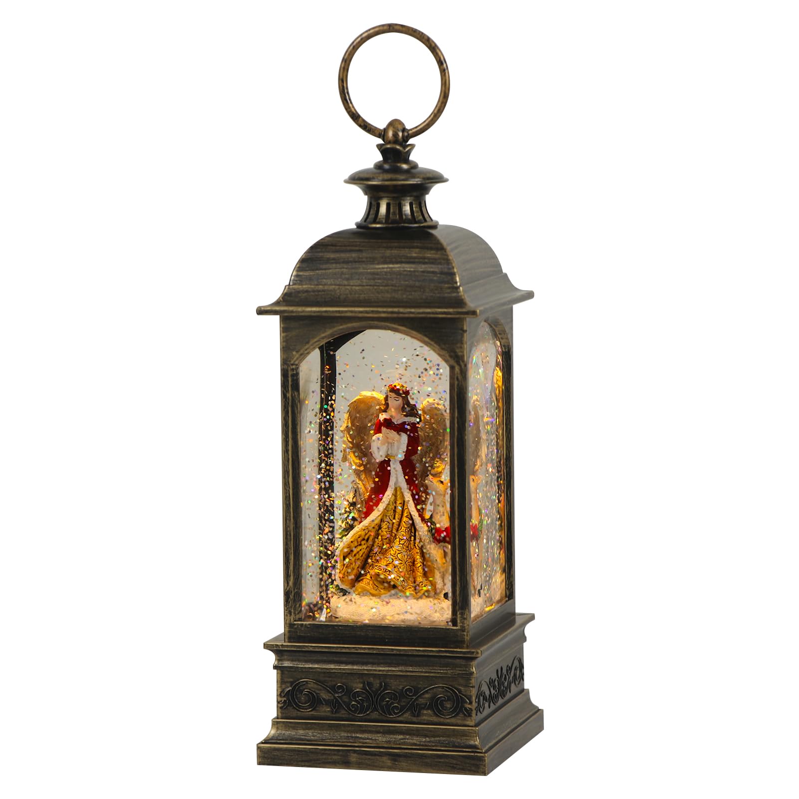 Eldnacele angel lantern front view showing bronze finish and globe for elegant holiday display