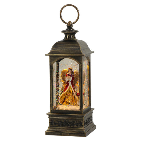 Eldnacele angel lantern front view showing bronze finish and globe for elegant holiday display