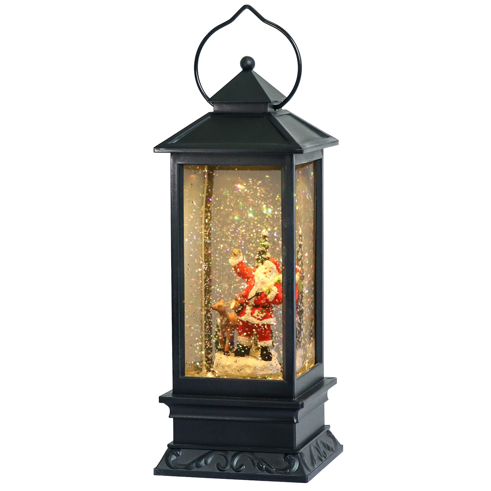 Eldnacele lantern front view showing LED glow and holiday scene benefit mood