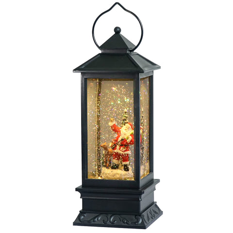 Eldnacele lantern front view showing LED glow and holiday scene benefit mood