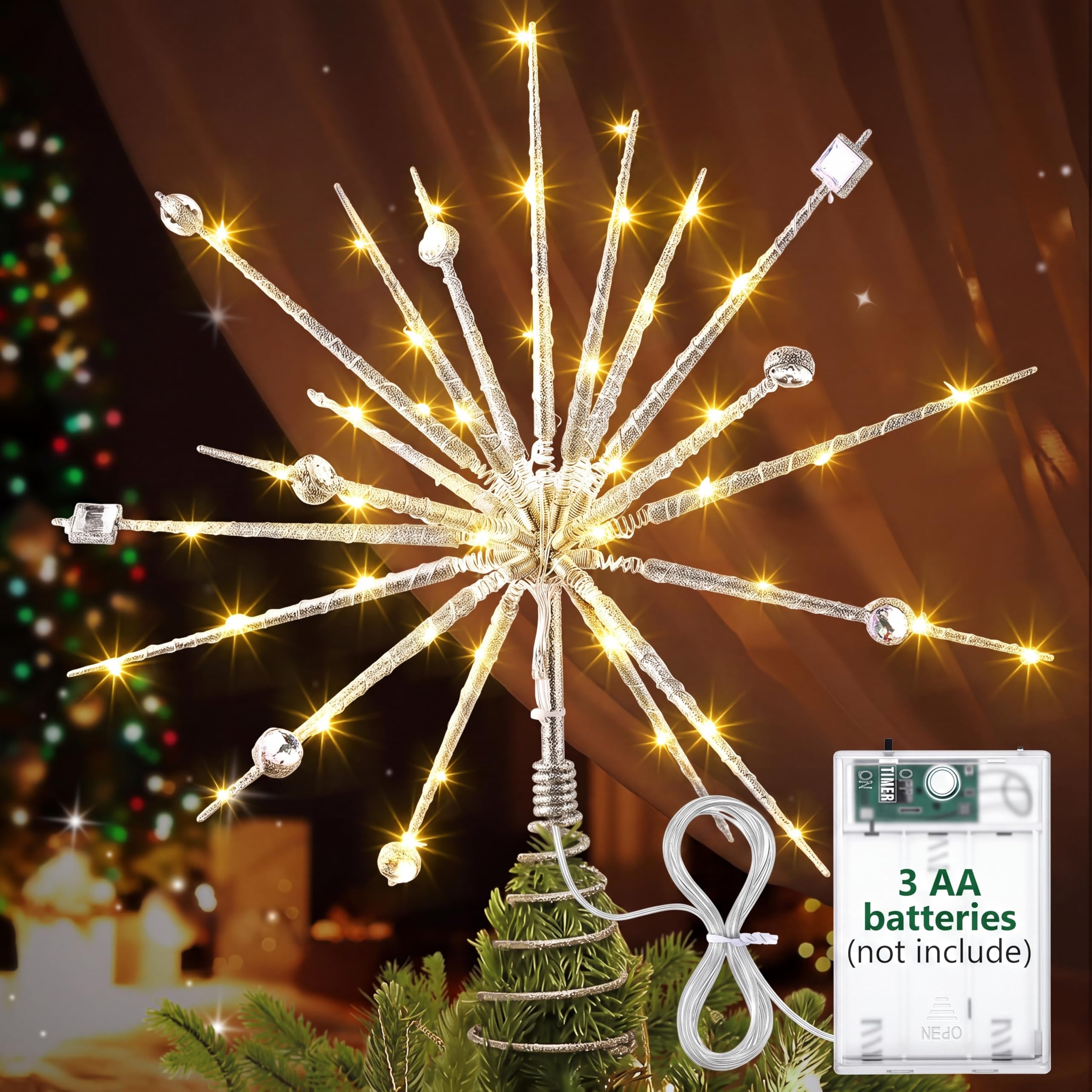 ElectricWise front view of silver starburst topper adds vintage sparkle