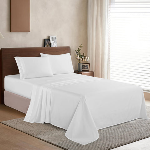 Elegance Linen fitted sheet deep pocket detail demonstrating secure fit benefit