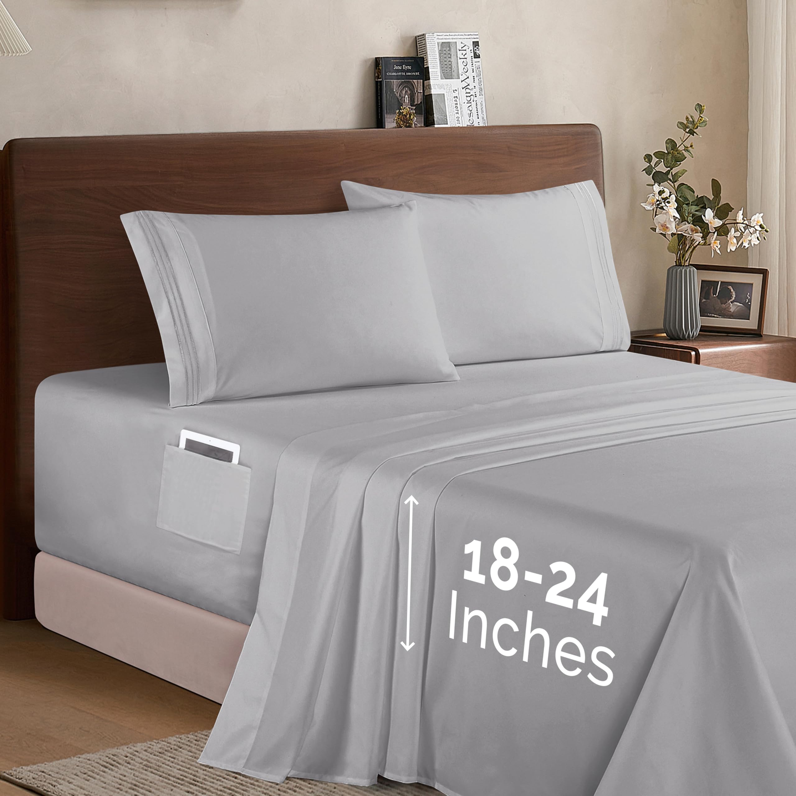 Elegant Comfort fitted sheet pocket detail demonstrating deep 18–24 inch secure fit