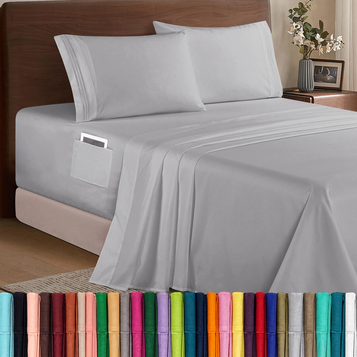 Elegant Comfort packaging front view showing king silver grey set and premium look