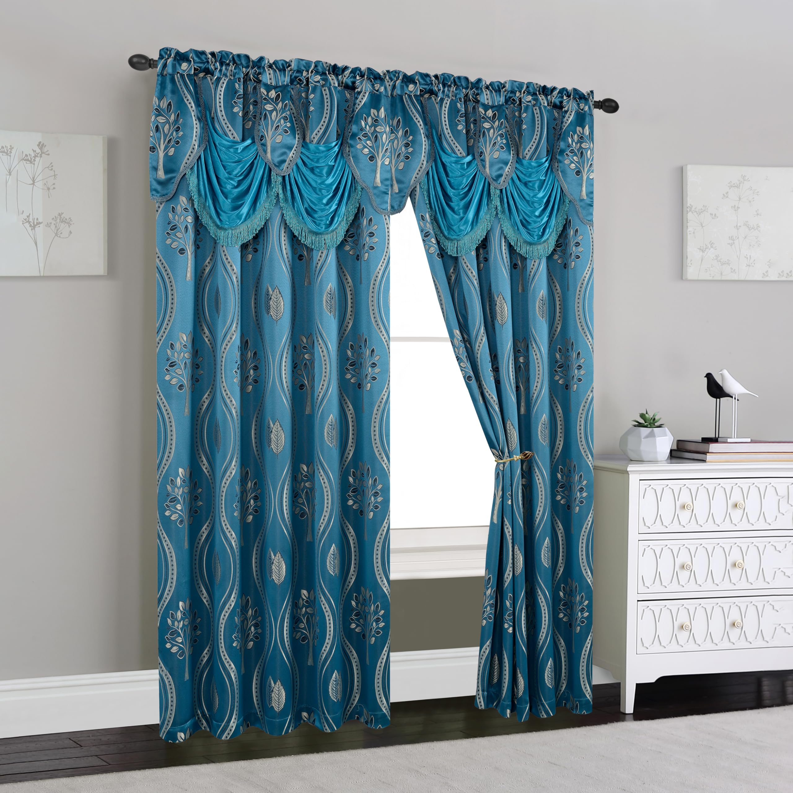 Elegant Comfort attached valance detail highlighting refined header and styling