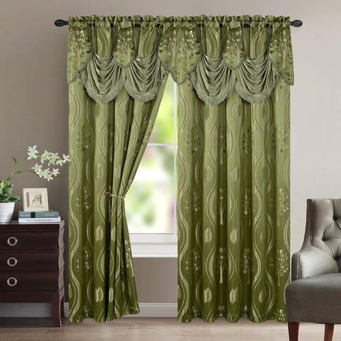 Elegant Comfort front view of sage panels showing full set and valance benefit