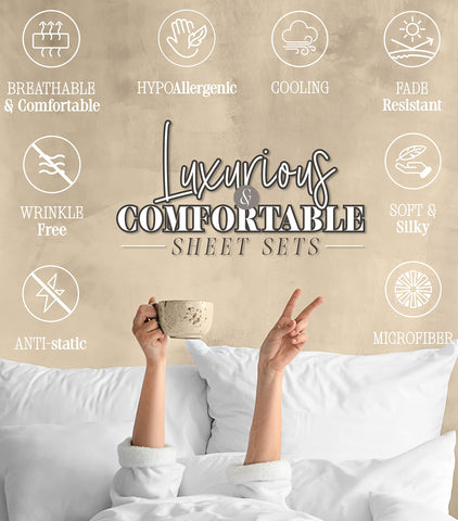 Elegant Comfort styled bedroom showing how sheets elevate holiday bedroom décor