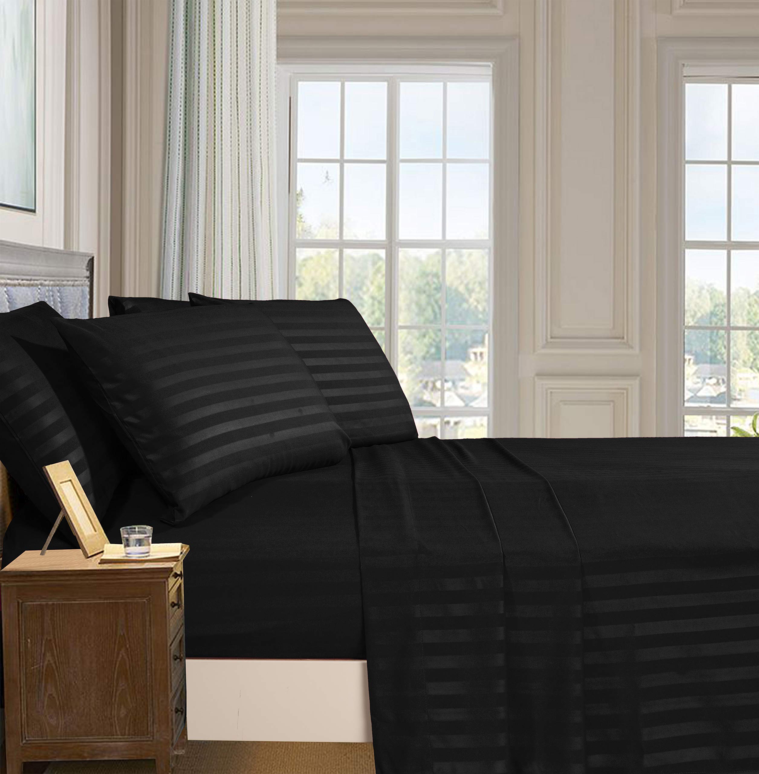 Elegant Comfort close-up of dobby stripe texture highlighting soft, hotel-like feel