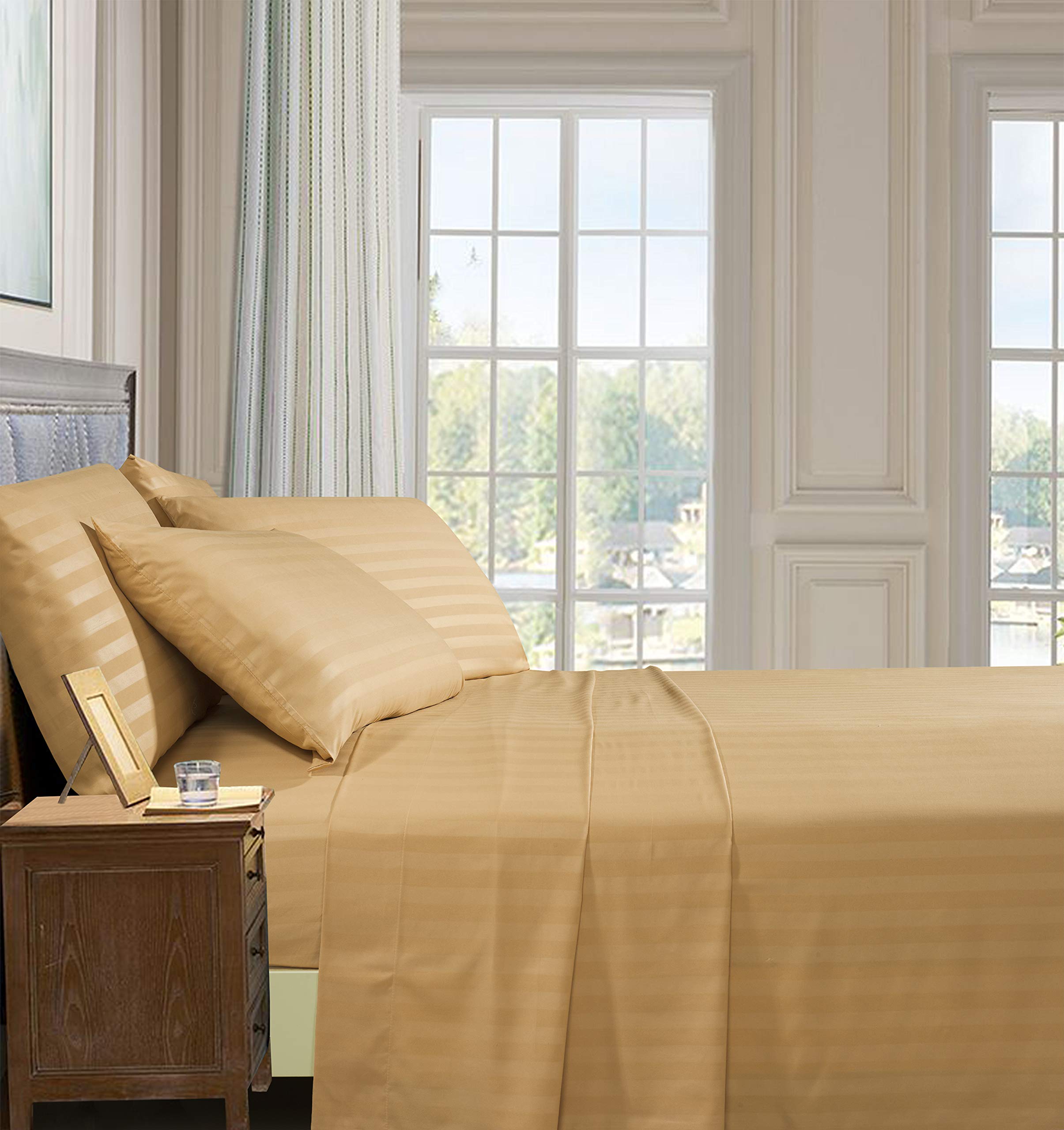 Elegant Comfort close-up of damask stripe texture showing soft, luxurious finish