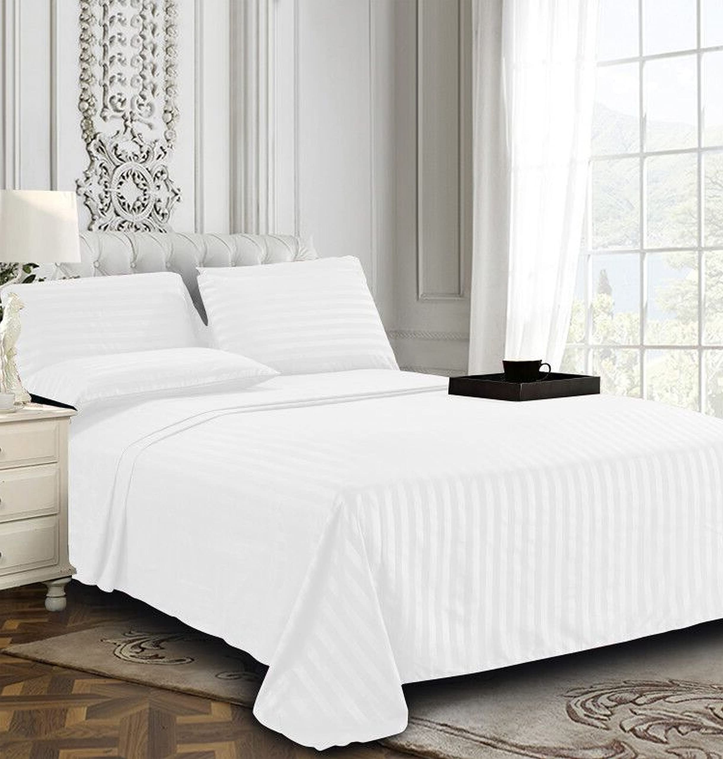 Elegant Comfort deep-pocket fitted sheet detail showing elastic edge benefit: secure mattress fit