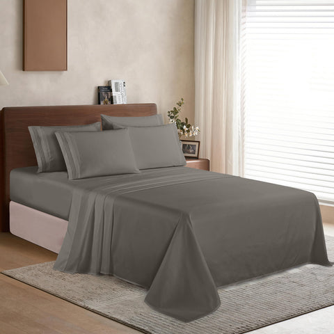 Elegant Comfort deep-pocket fitted sheet detail showing secure fit benefit
