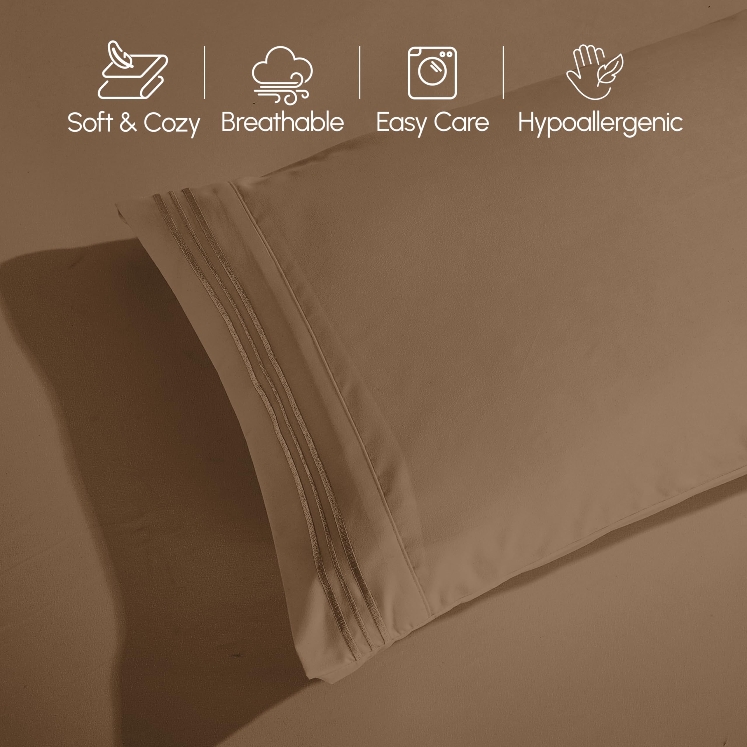 Elegant Comfort flat sheet spread with dimensions label for accurate sizing