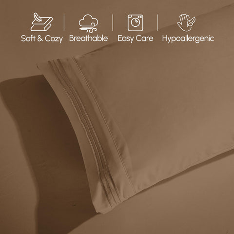 Elegant Comfort flat sheet spread with dimensions label for accurate sizing