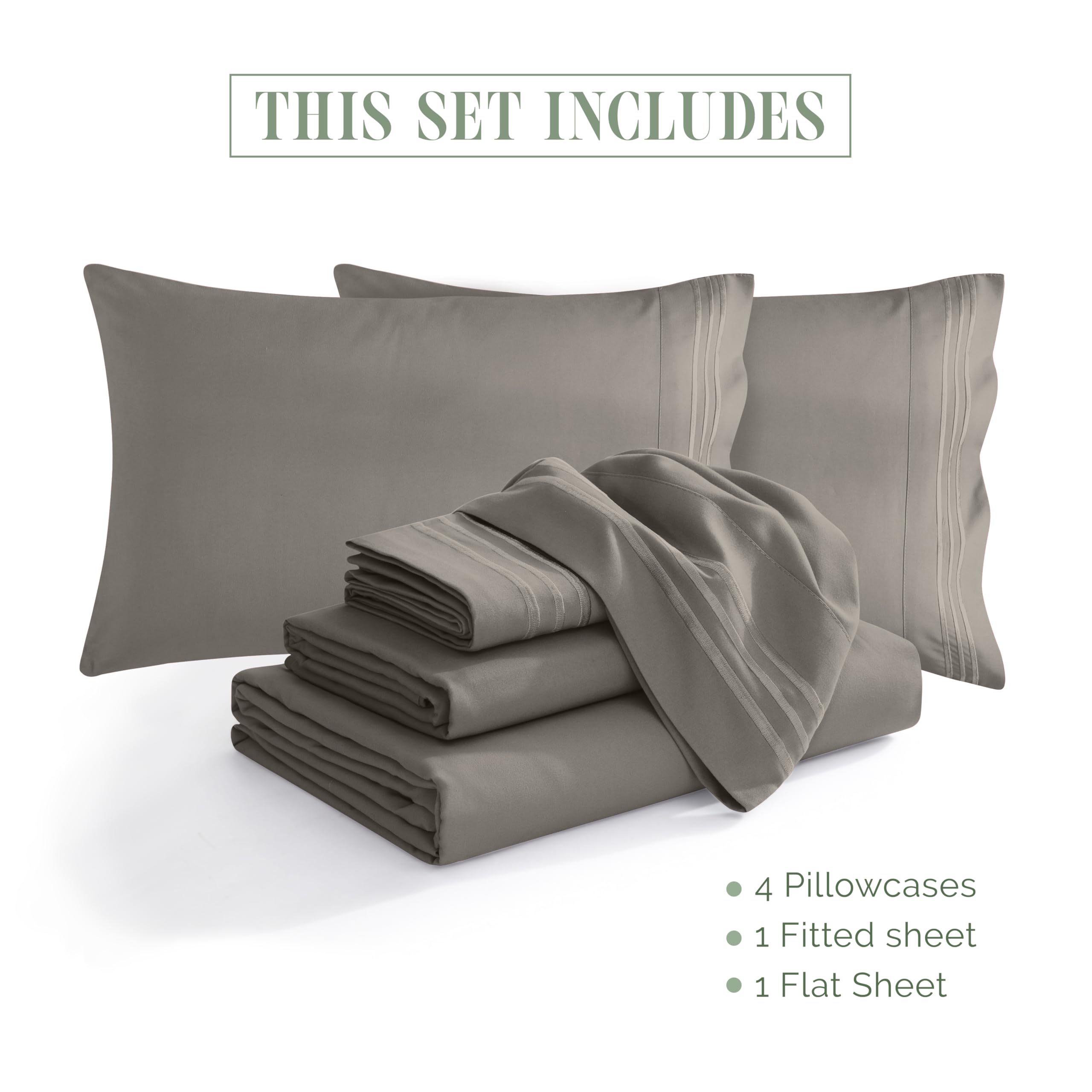 Elegant Comfort four pillowcases arranged to demonstrate plush support