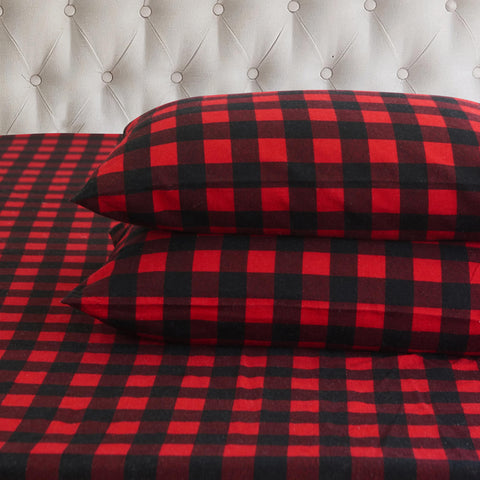 Elegant Comfort front packaging showing burgundy buffalo check and set contents for easy choice