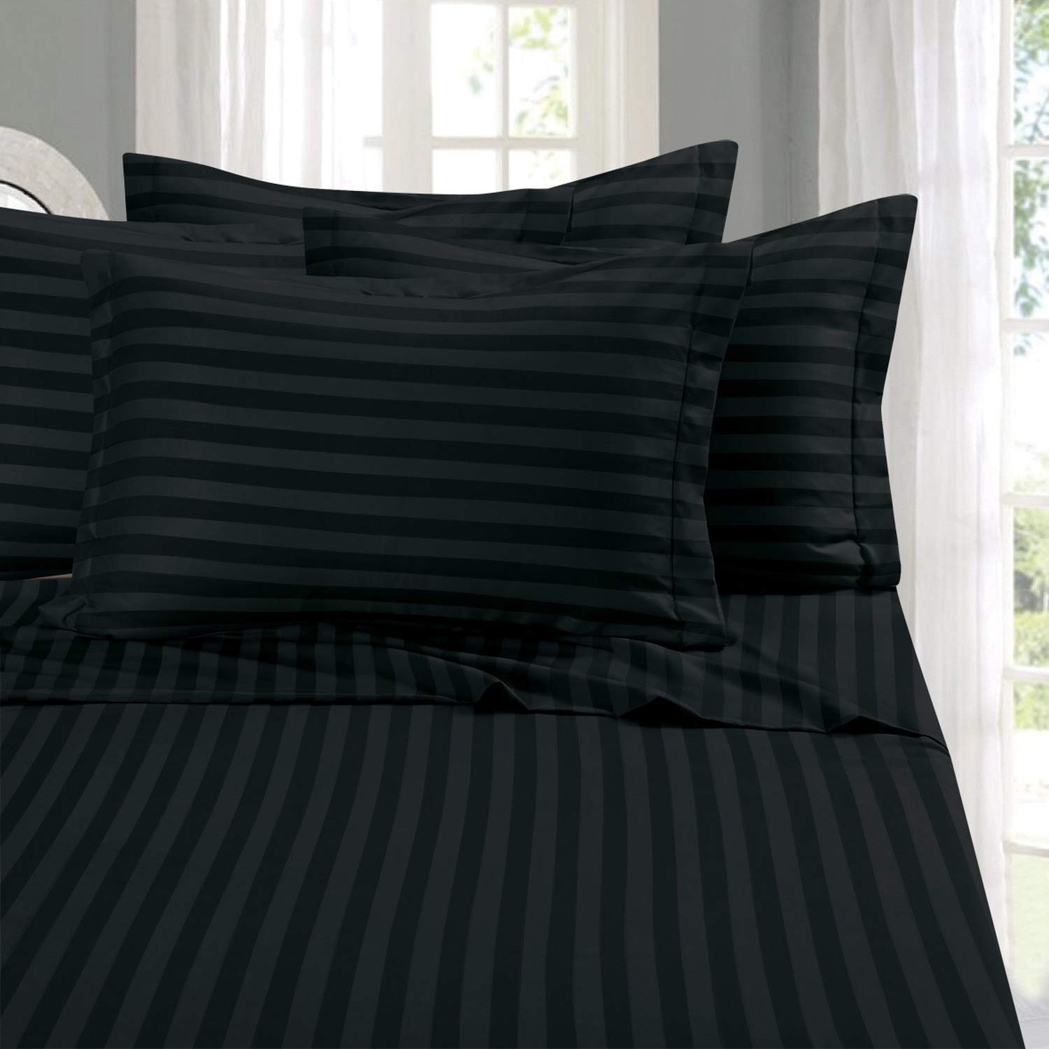 Elegant Comfort front packaging of king black sheet set showing contents and benefit of complete set