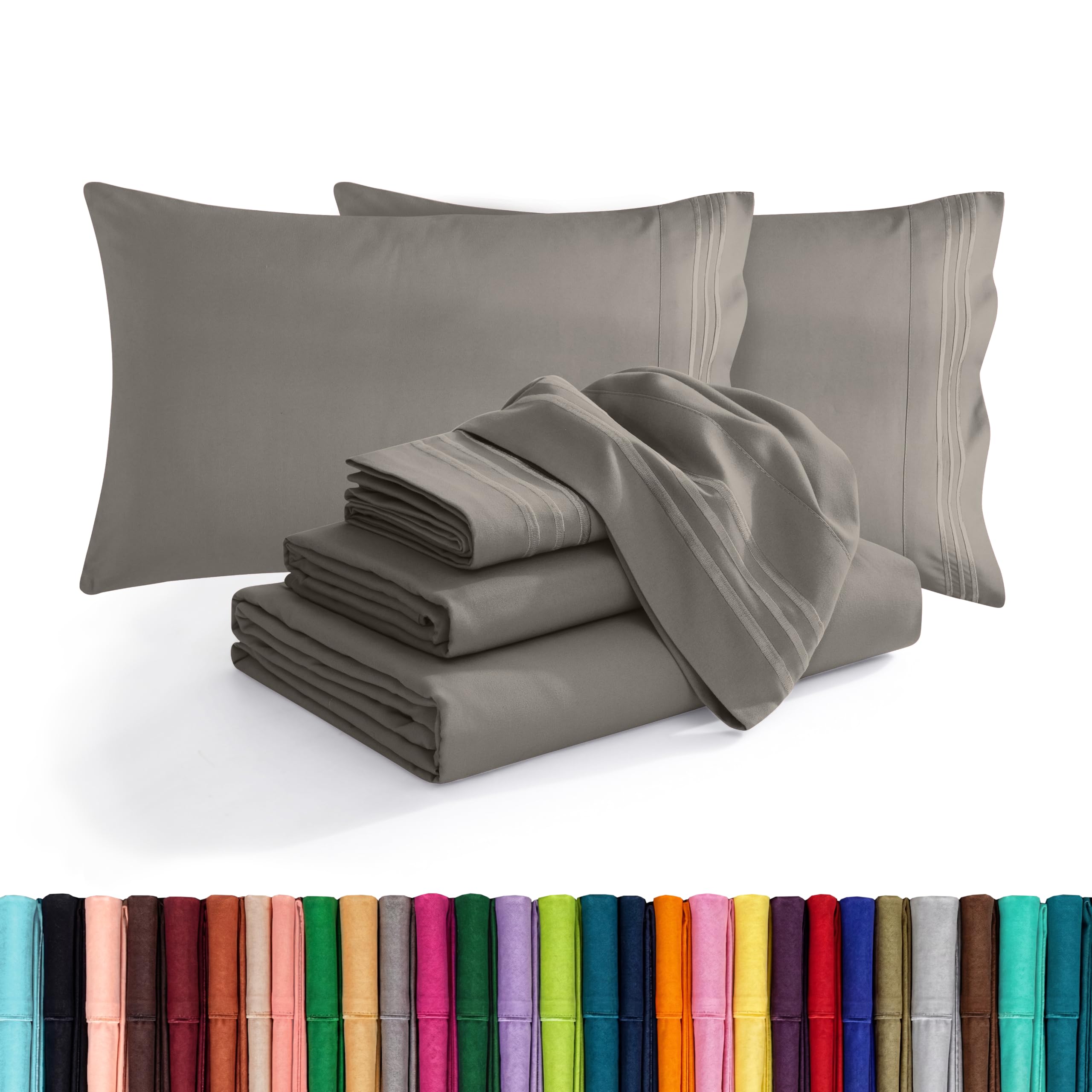 Elegant Comfort front packaging showing queen grey set and luxury appeal