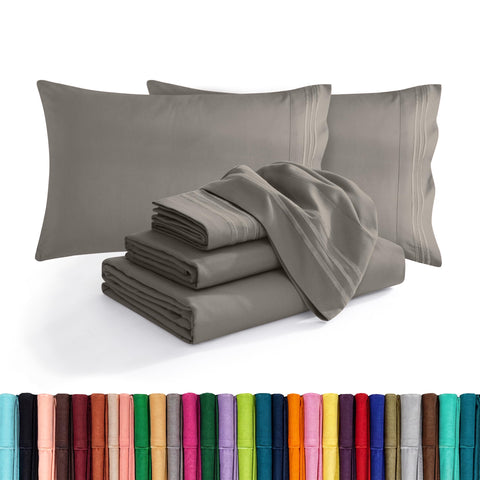 Elegant Comfort front packaging showing queen grey set and luxury appeal