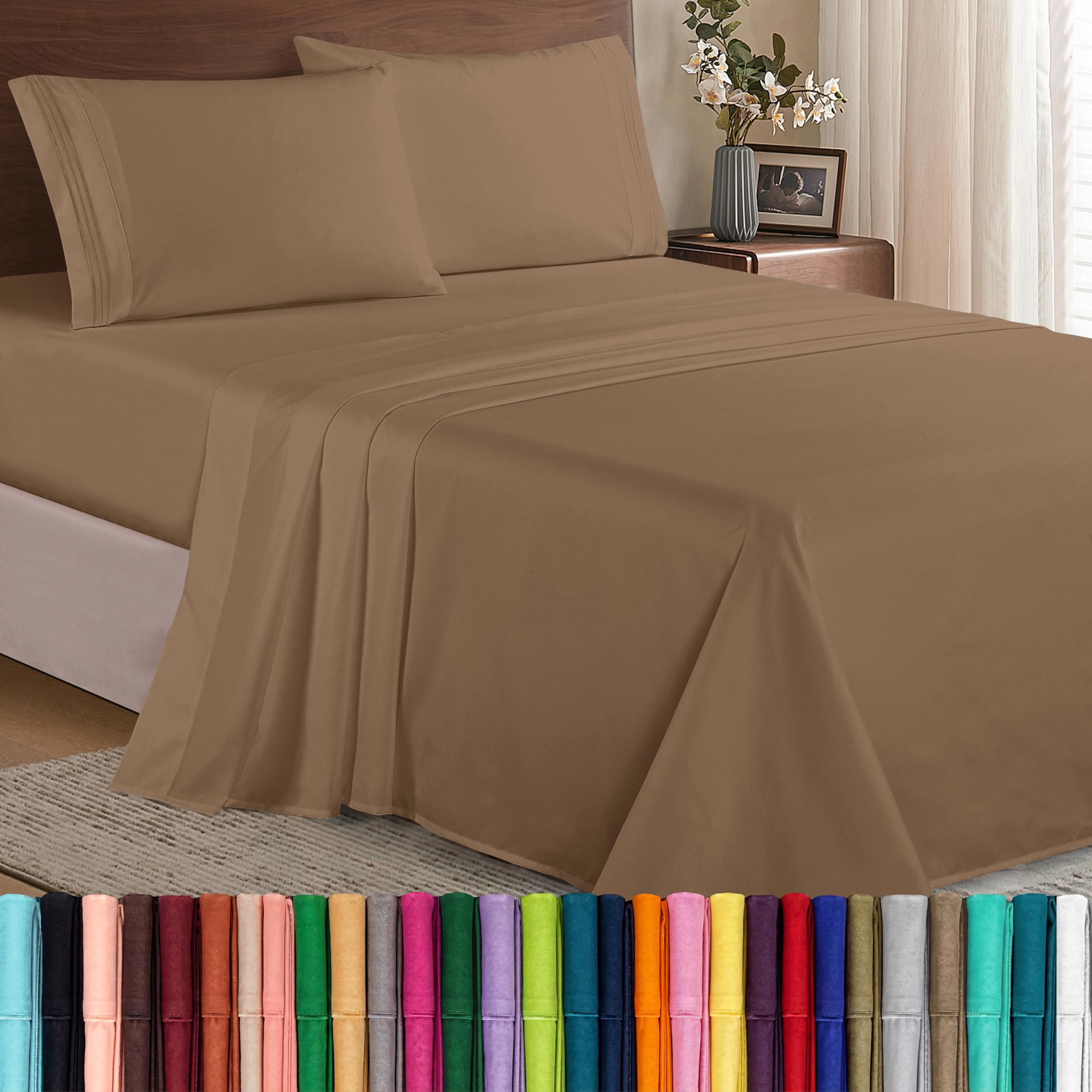 Elegant Comfort front packaging showing queen 4-piece set and tidy presentation