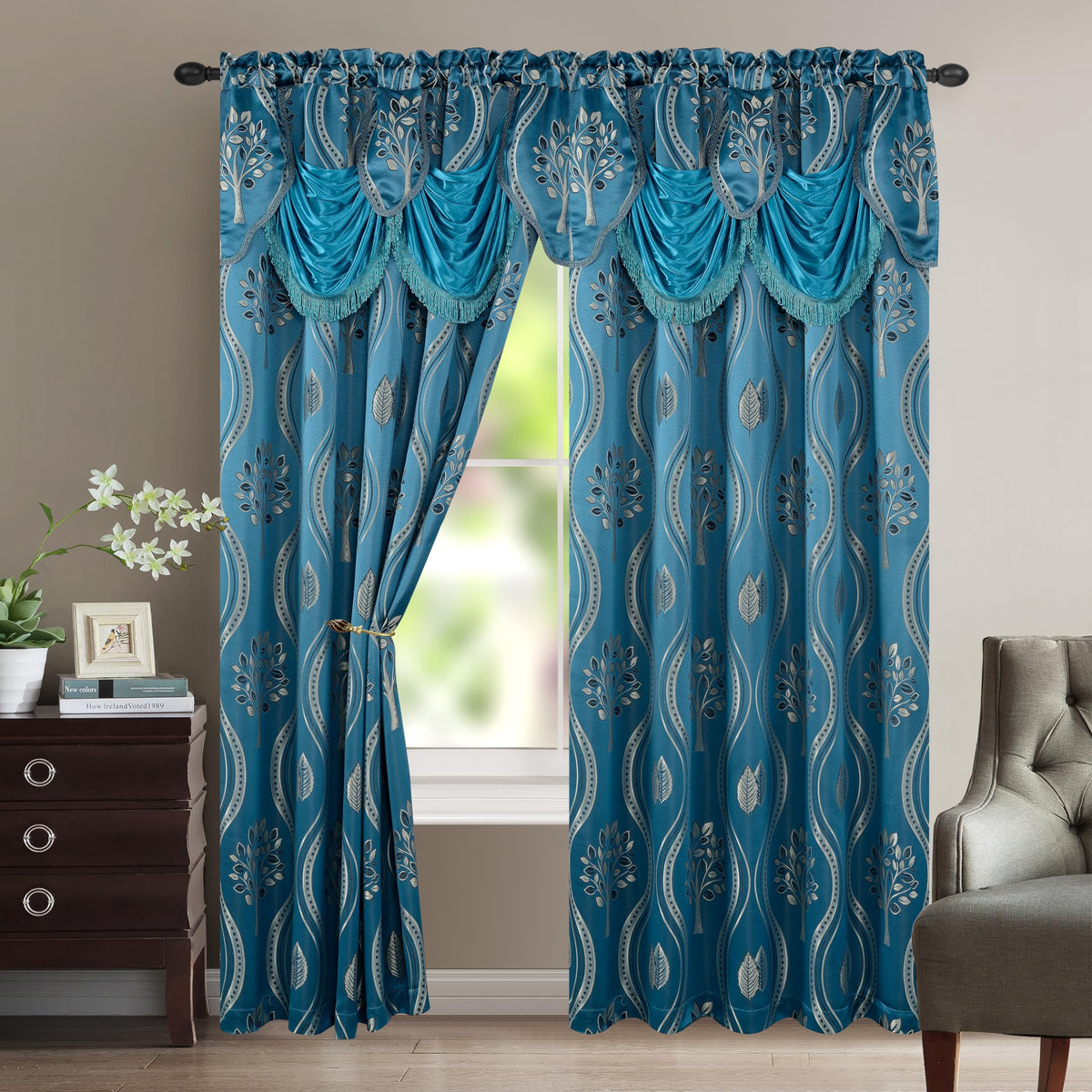 Elegant Comfort front view navy panel showing full-length elegance and coverage