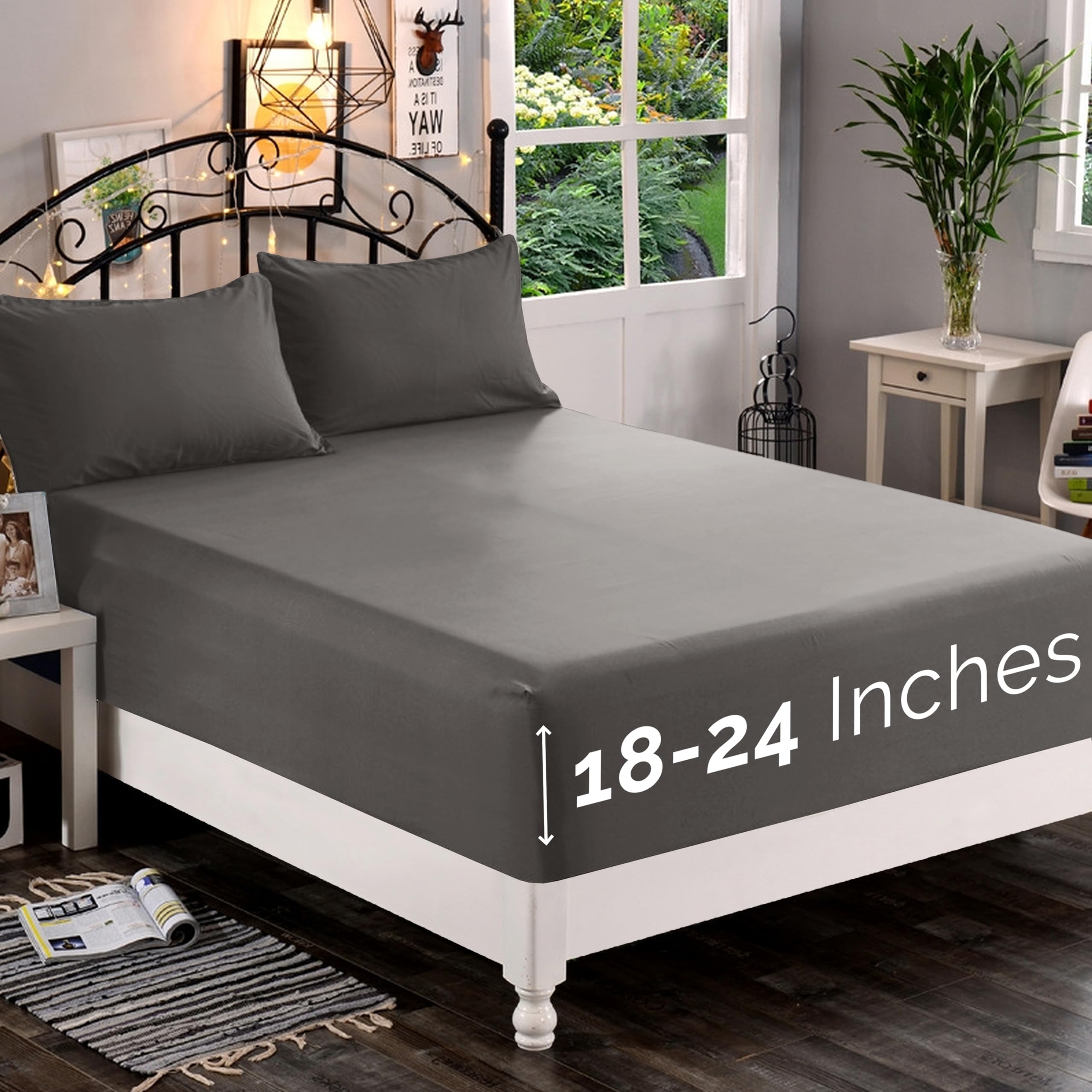 Elegant Comfort full fitted sheet front view showing neat fit and gray color