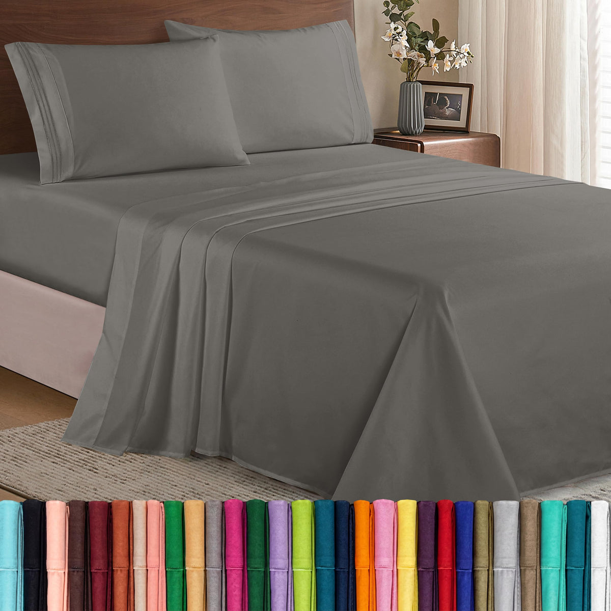 Elegant Comfort full sheet set front view showing neat fit and inviting look