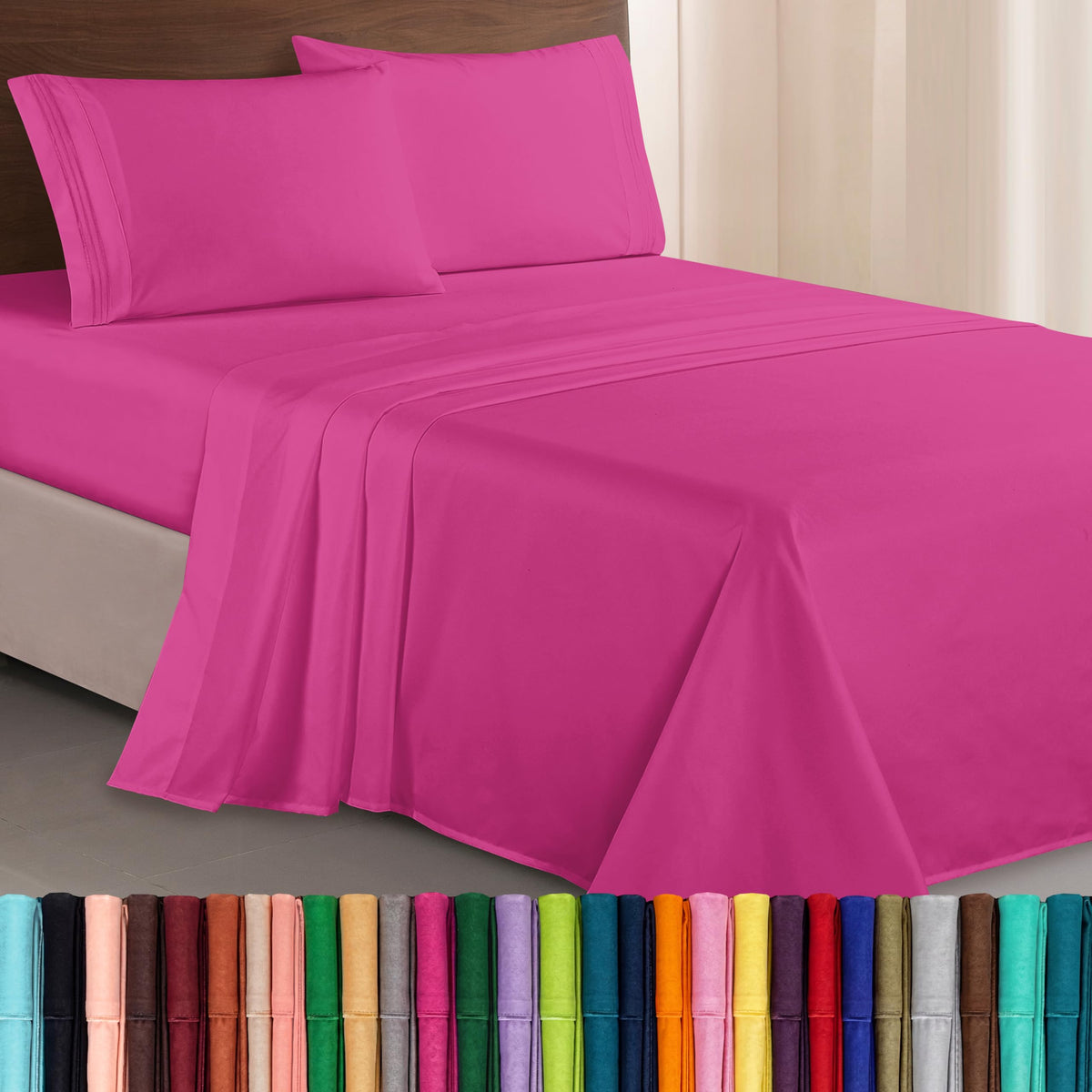Elegant Comfort full set front view showing hot pink color and complete 4-piece styling for a polished bed