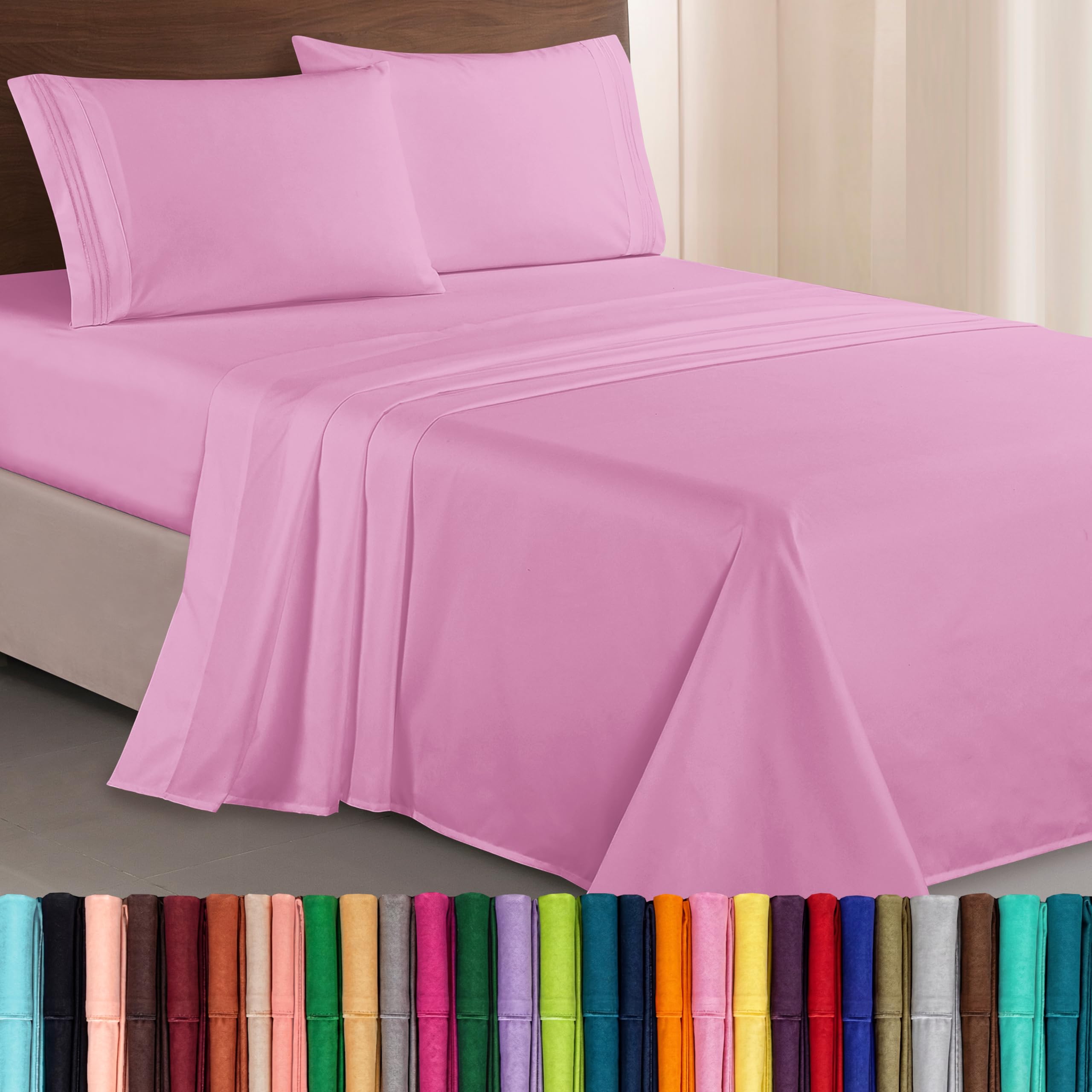 Elegant Comfort light pink flat-lay showing full queen sheet set and tidy presentation