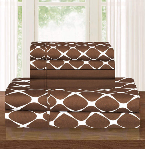 Elegant Comfort king sheet set front view showing full chocolate brown bedding and neat tuck
