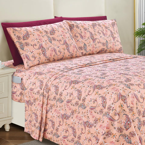 Elegant Comfort front view of paisley coral sheet set showing full bed styling and neat fit