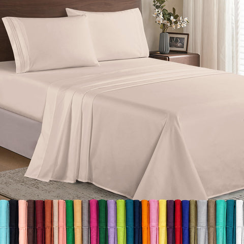 Elegant Comfort front packaging showing queen set and cream color, communicates hotel-quality