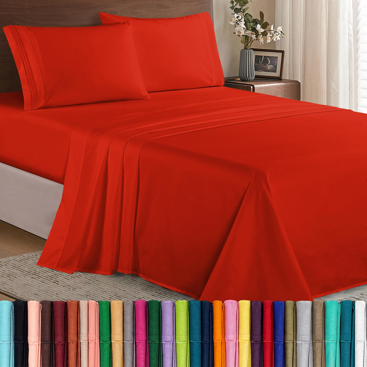 Elegant Comfort red flat sheet displayed neatly on bed, showing luxurious look
