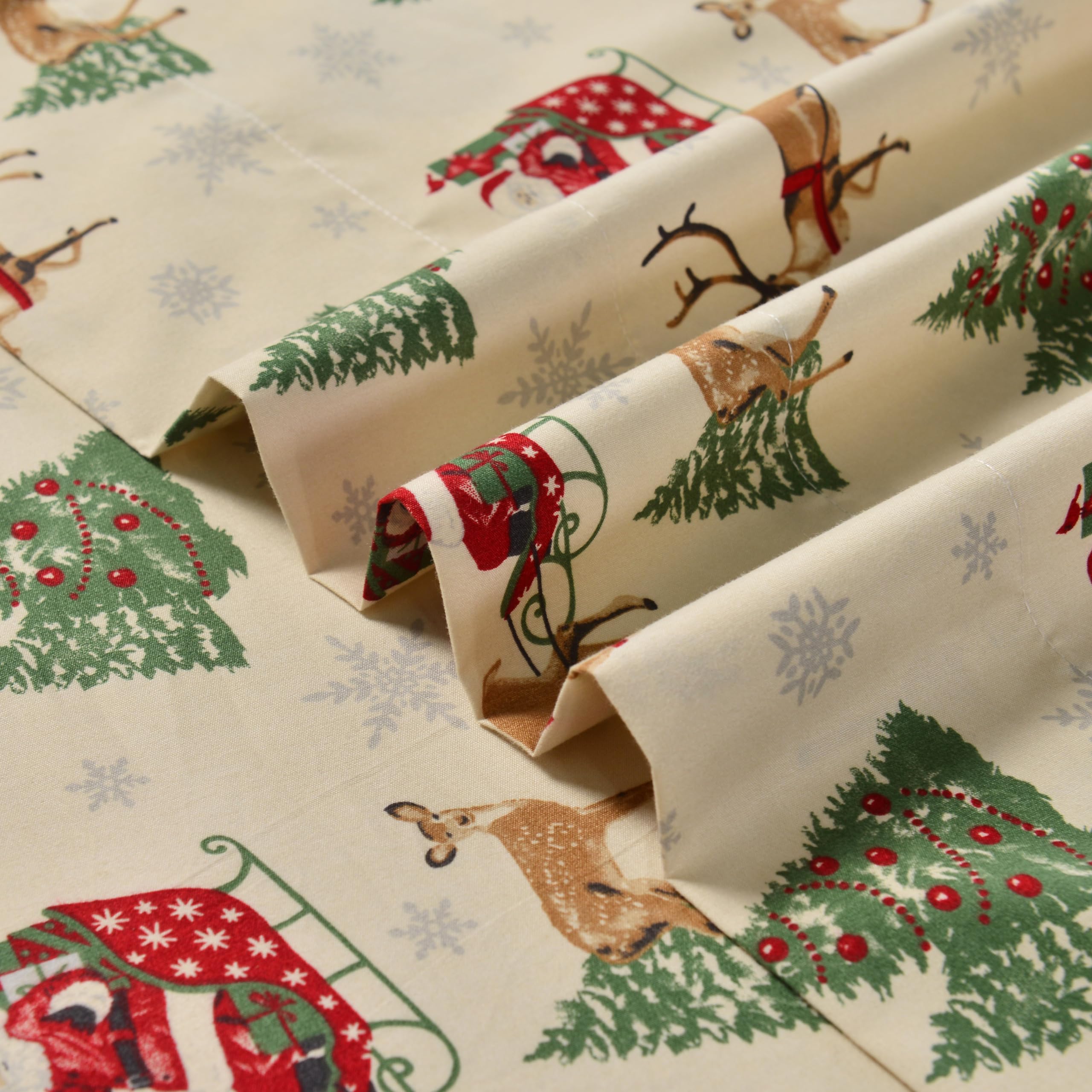 Elegant Comfort flat sheet fully spread to show Santa Moose print and coverage