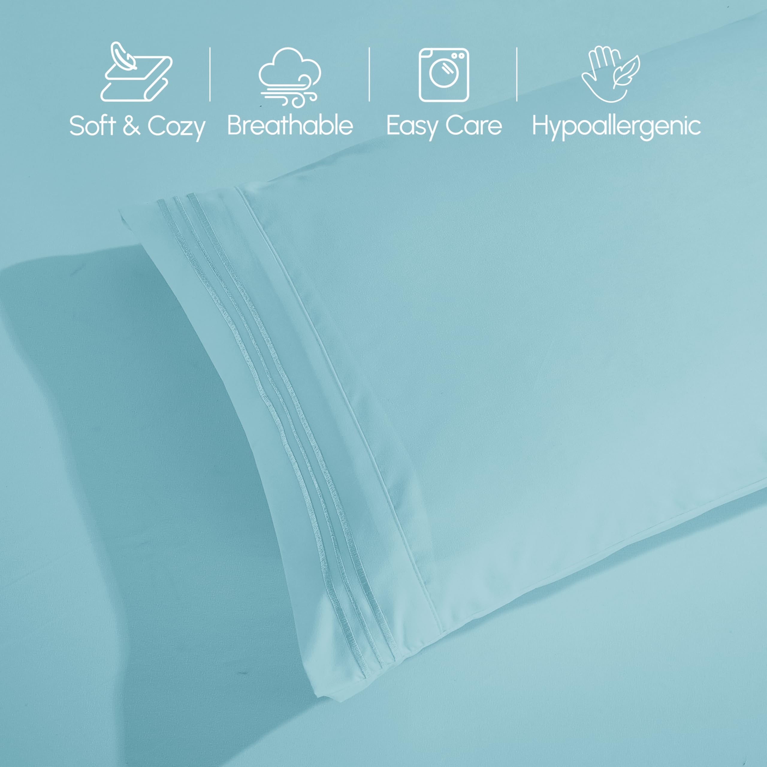 Elegant Comfort styled bed in aqua demonstrating hotel-like look and color vibrancy