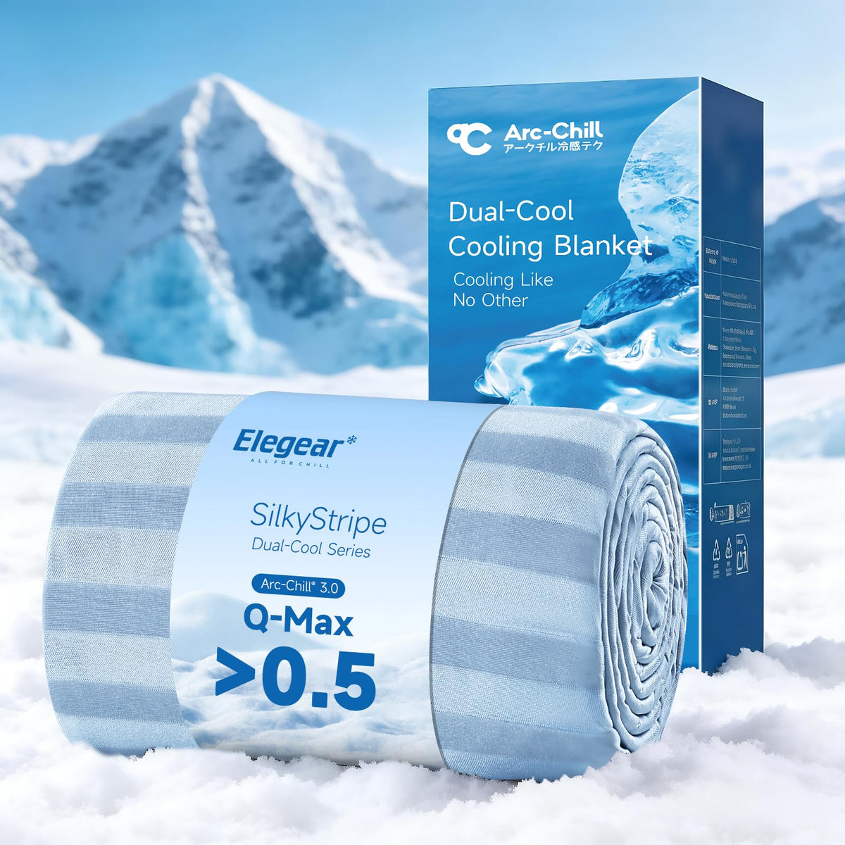 Elegear Arc-Chill 3.0 king front view showing cooling striped design and bedding fit