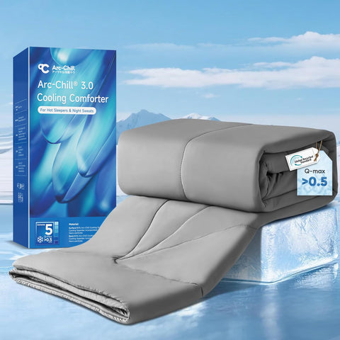Elegear front view of king-size gray comforter showing cooling surface benefit