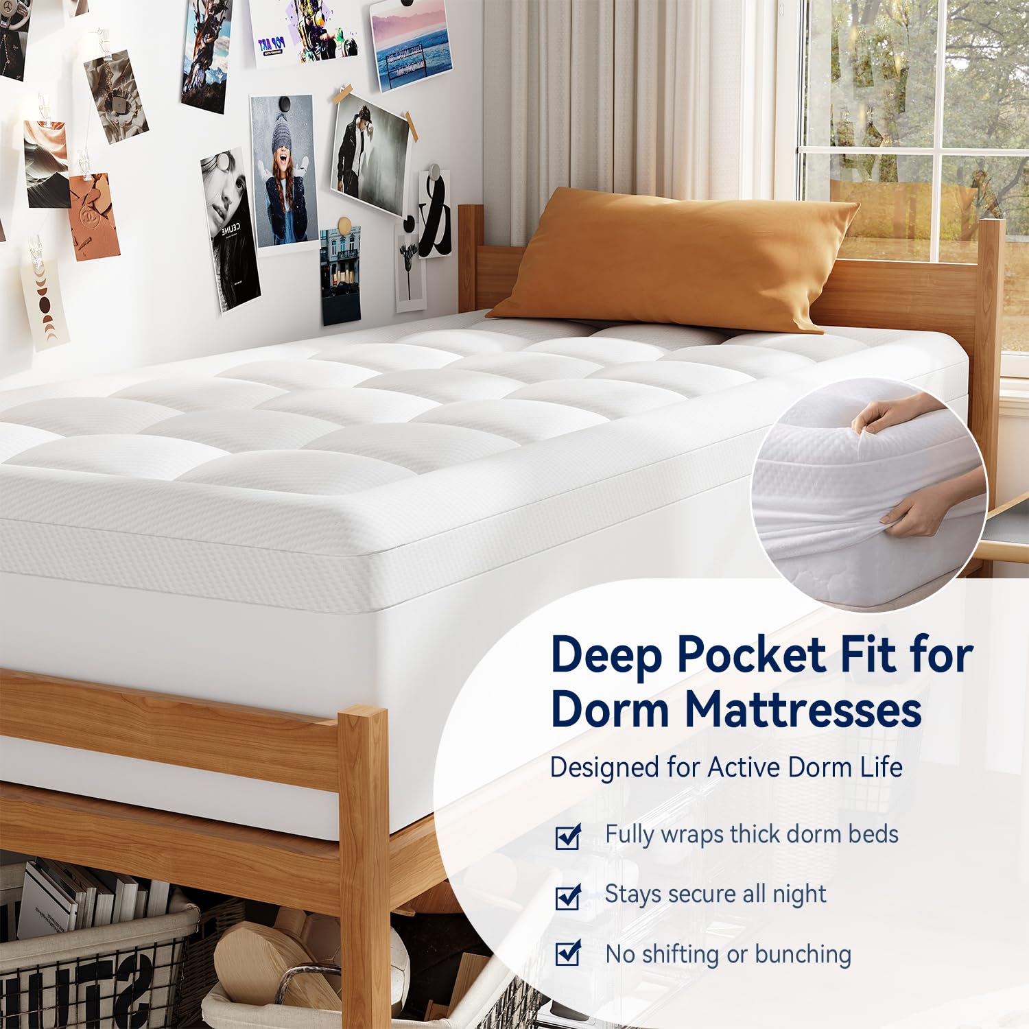 ELEMUSE stretched over Twin XL mattress demonstrating secure fit