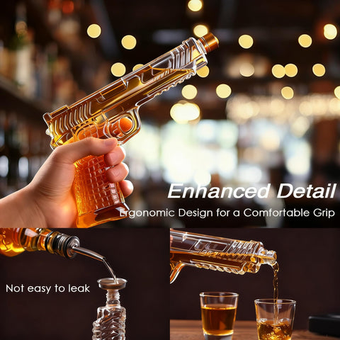 ELERGIFTS decanter next to standard bottle showing compact 300ml scale