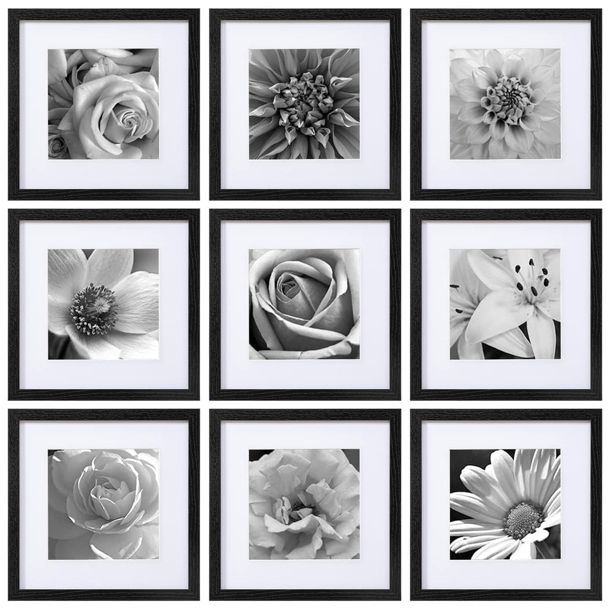 eletecpro front view of nine black frames showing elegant gallery benefit