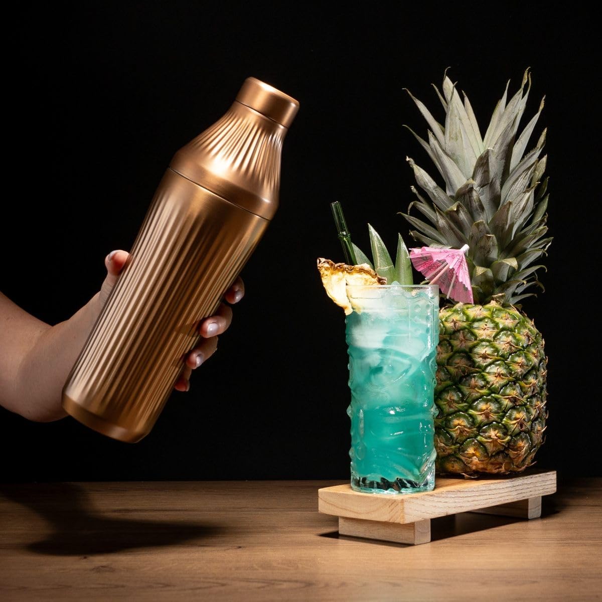 Elevated Craft shaker in use with bartender mixing to show professional home performance