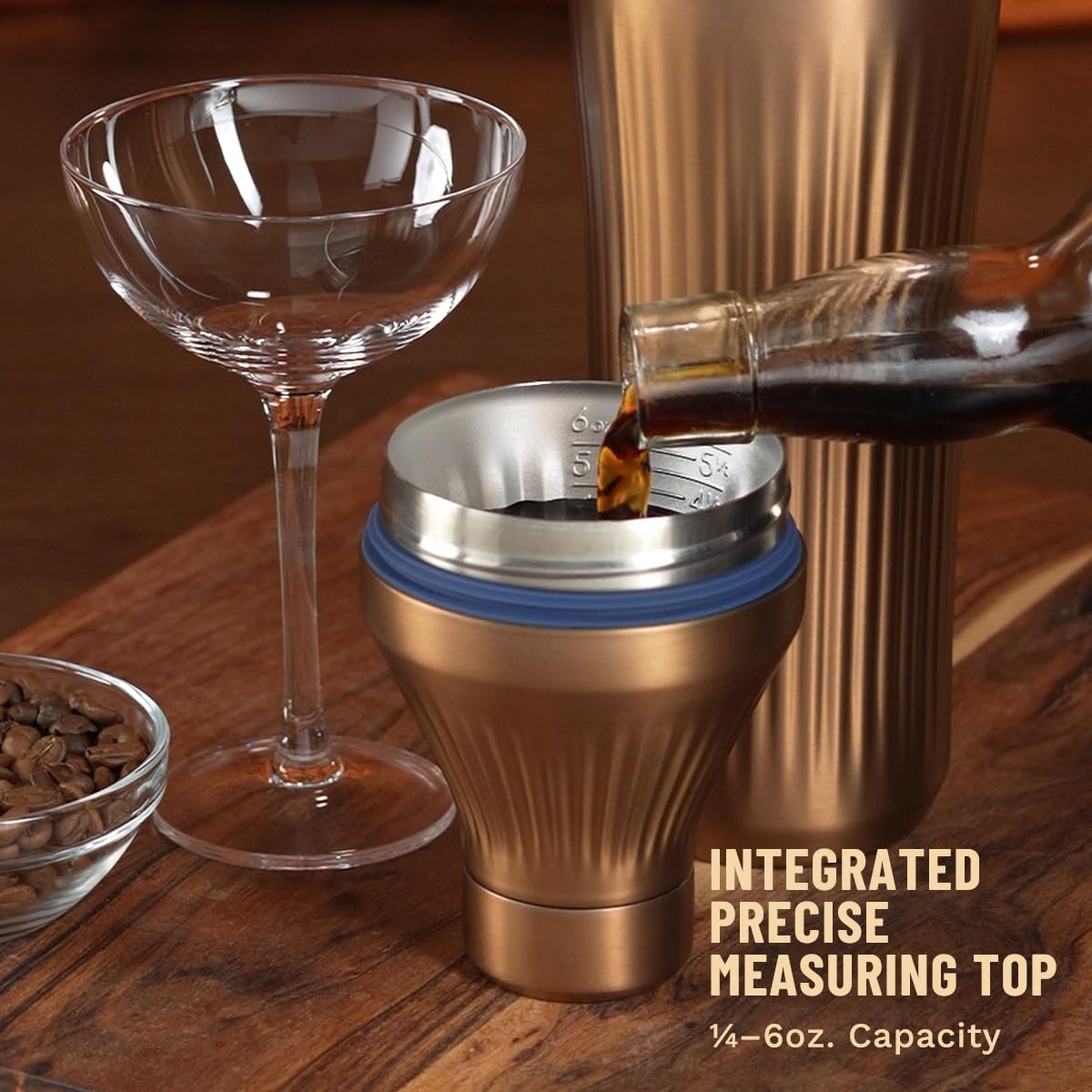 Elevated Craft pouring into coupe glass demonstrating smooth, drip-free pour benefit