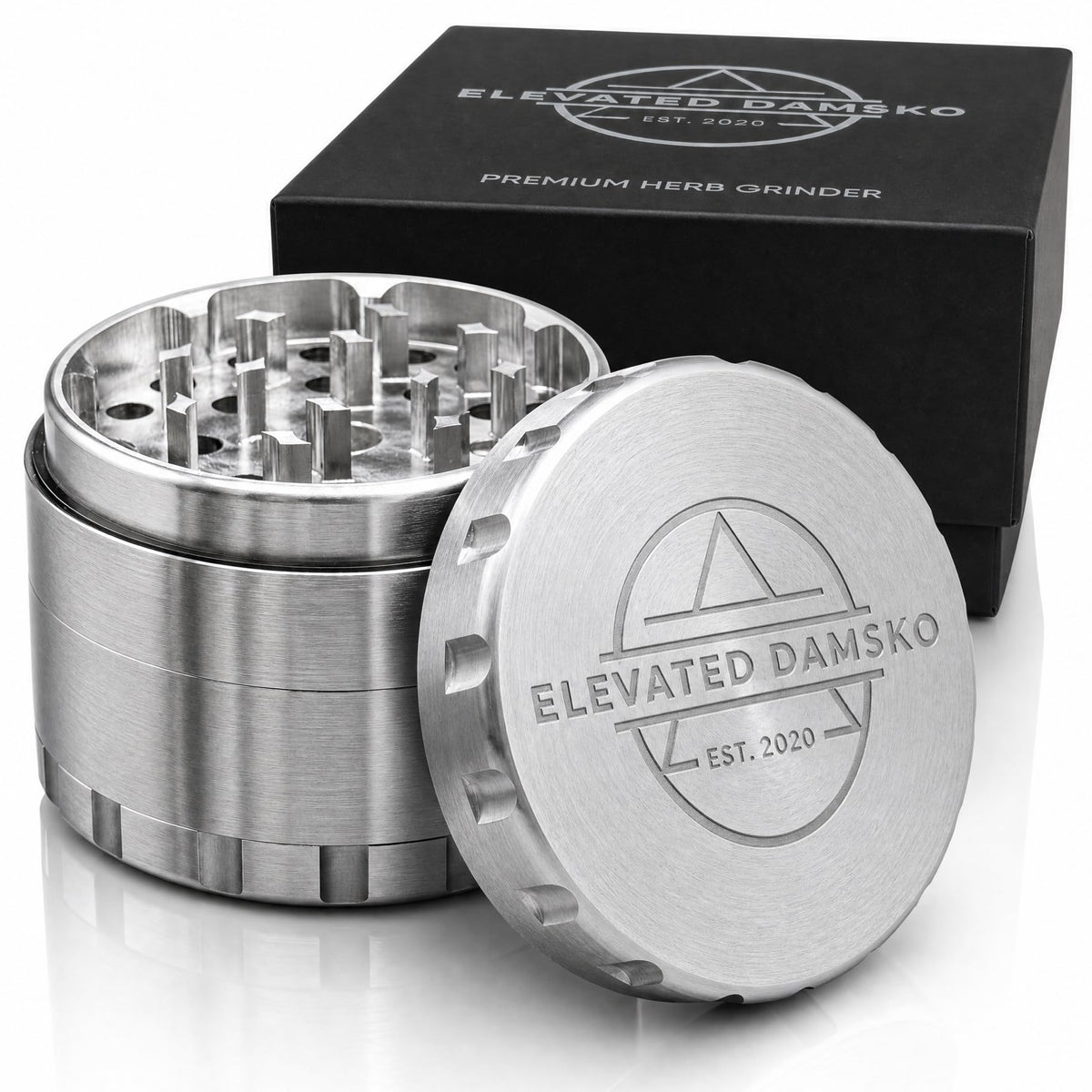 Elevated Damsko front view of grinder, sturdy and compact for everyday seasoning