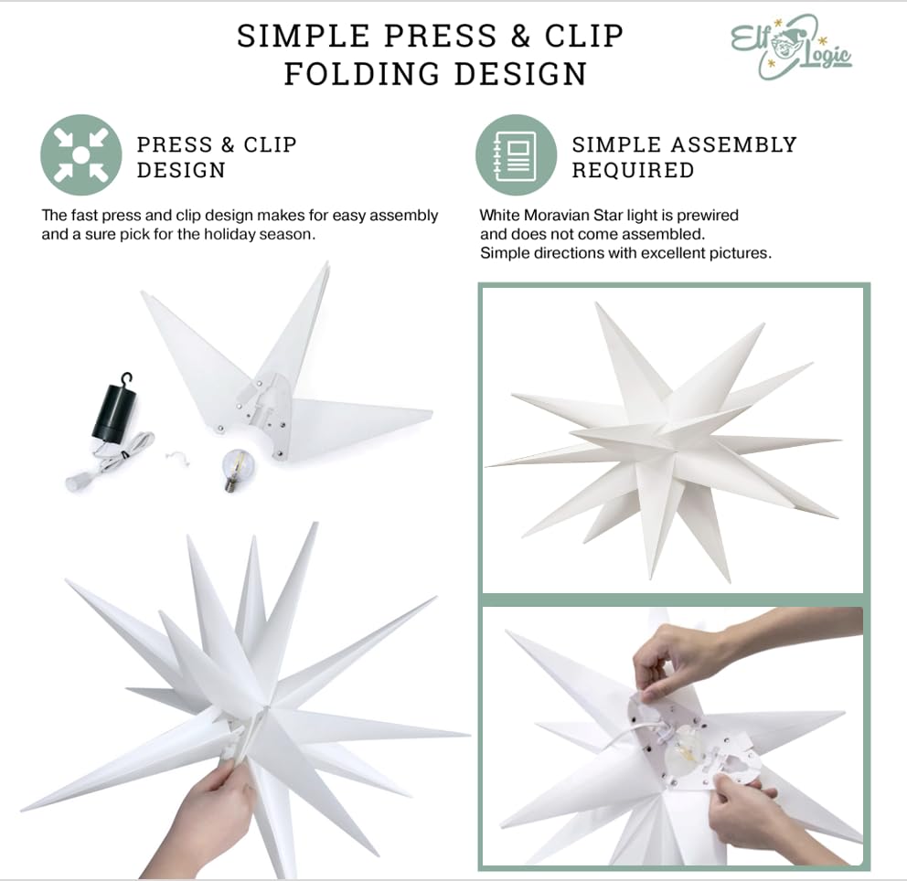Elf Logic assembled 18-inch star side view demonstrating 3D design and decorative impact